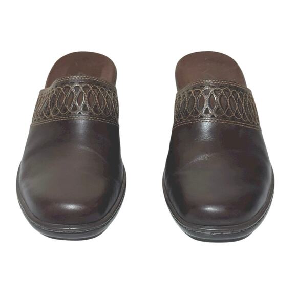 Clarks Women’s Brigit Brown Leather Mules Clogs Slip On Cutout Detail Size 8.5 M - Picture 3 of 12